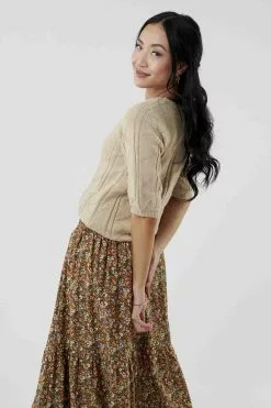 Sweet Salt Smocking Waist Tiered Maxi Skirt Brown