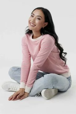 Sweet Salt Stripe Pullover Top Rose Pink