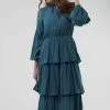Sweet Salt Tie Neck Tiered Skirt Dress Teal -Modest Clothing Sales Tie Neck Tiered Skirt Dress Teal 358662