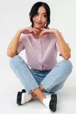 Sweet Salt Top Collar Neck Button Down Pink