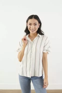 Sweet Salt Top Dolman Sleeve Collar White Stripes