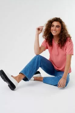 Sweet Salt Top Round Neck Short Sleeve Coral