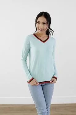 Sweet Salt Chic V-Neck Sweater Tiffany Blue