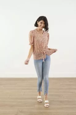 Sweet Salt Top V Neck Button Down Orange Floral