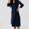 Sweet Salt Wrap Side Zipper Dress Navy