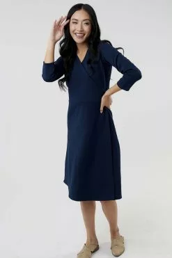 Sweet Salt Wrap Side Zipper Dress Navy
