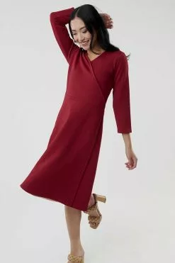Sweet Salt Wrap Side Zipper Dress Red