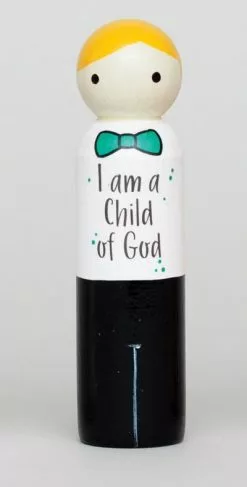 I Am A Child Of God Peg Doll Green Tie Boy 4. 5 Inch