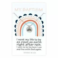 Doodle Beads Necklace Baptism Rainbow Silver