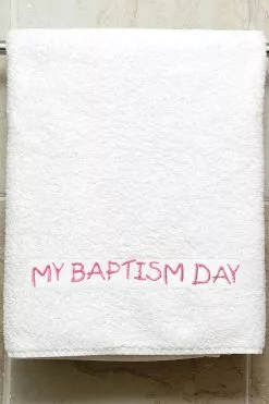 My Baptism Day Embroidered Towel Pink
